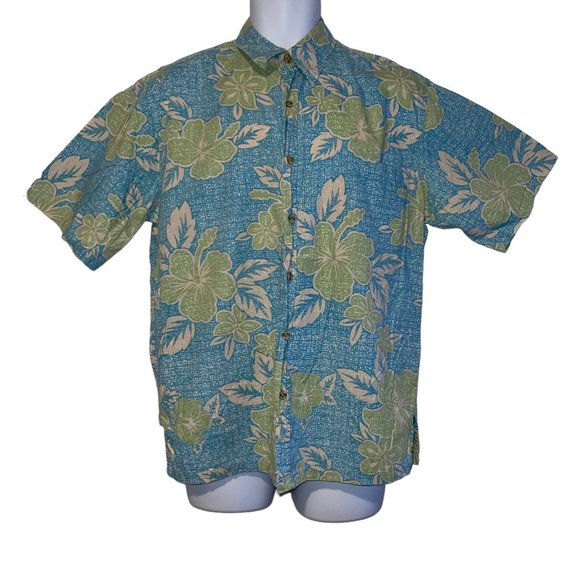 Vintage Retro Cooke Street Hawaiian Shirt Mens M Plumeria Aloha Vacation Blue - Picture 1 of 10